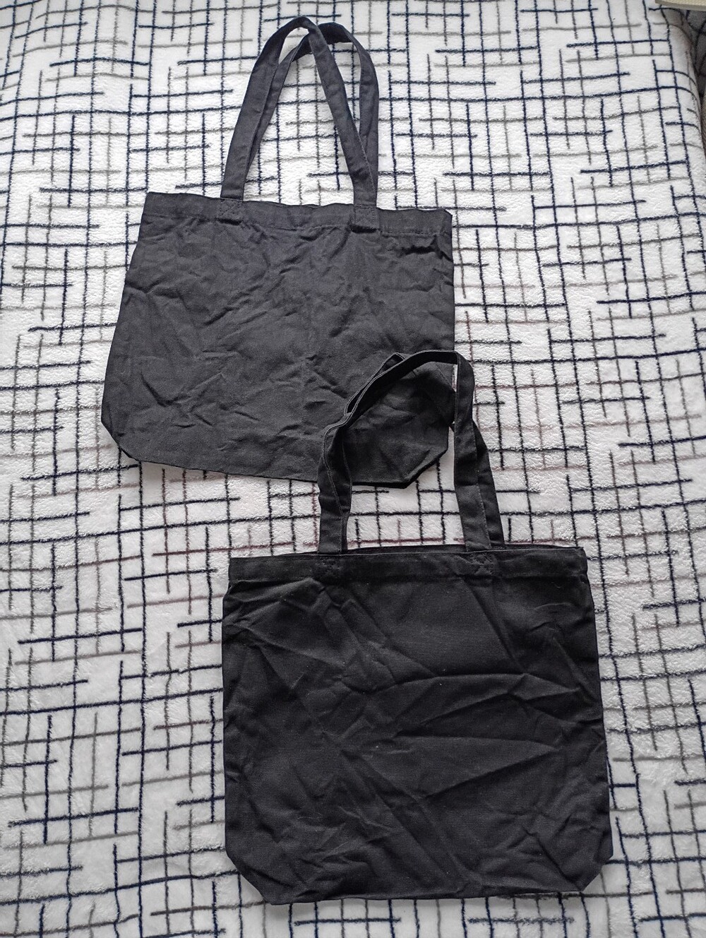 100% Cotton Black Canvas Feel Tote Bags - Set of 2
